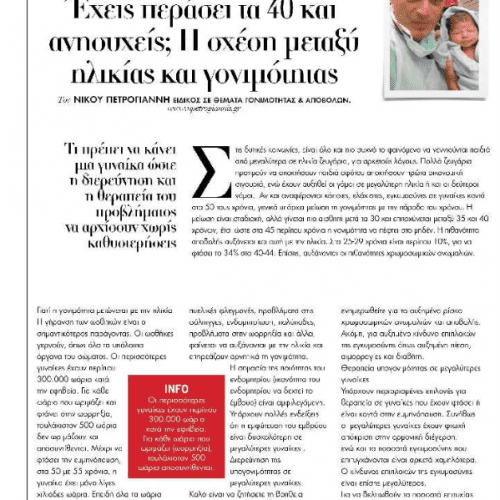 Έχεις περάσει τα 40 και ανησυχείς; Η σχέση μεταξύ ηλικίας και γονιμότητας – Ο Δρ Νικόλαος Πετρογιαννής στο Down Town